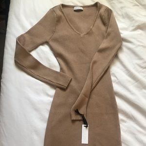 Ribbed Taupe Neutral Bodycon dress with slit, super stretch, size small/medium